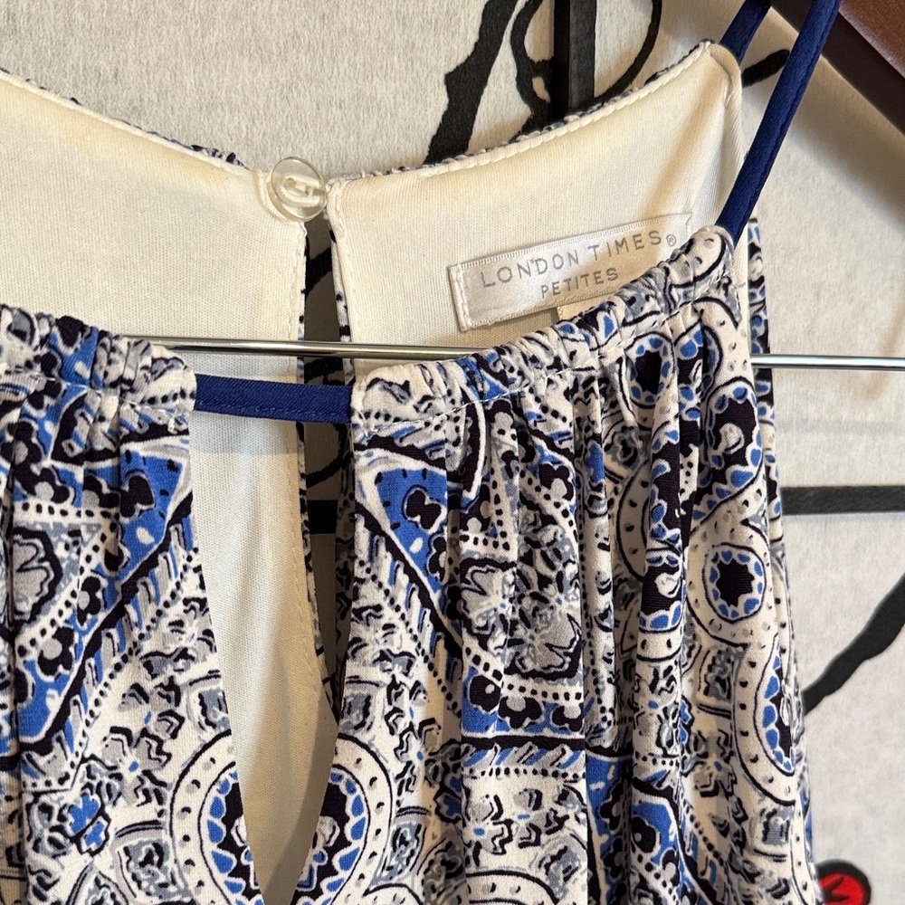 London Times Blue and White Printed Halter Dress - Picture 5 of 9